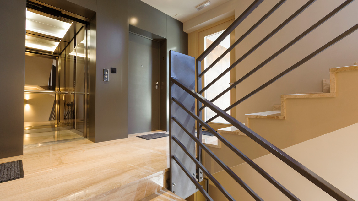 Lift and guarded entrance